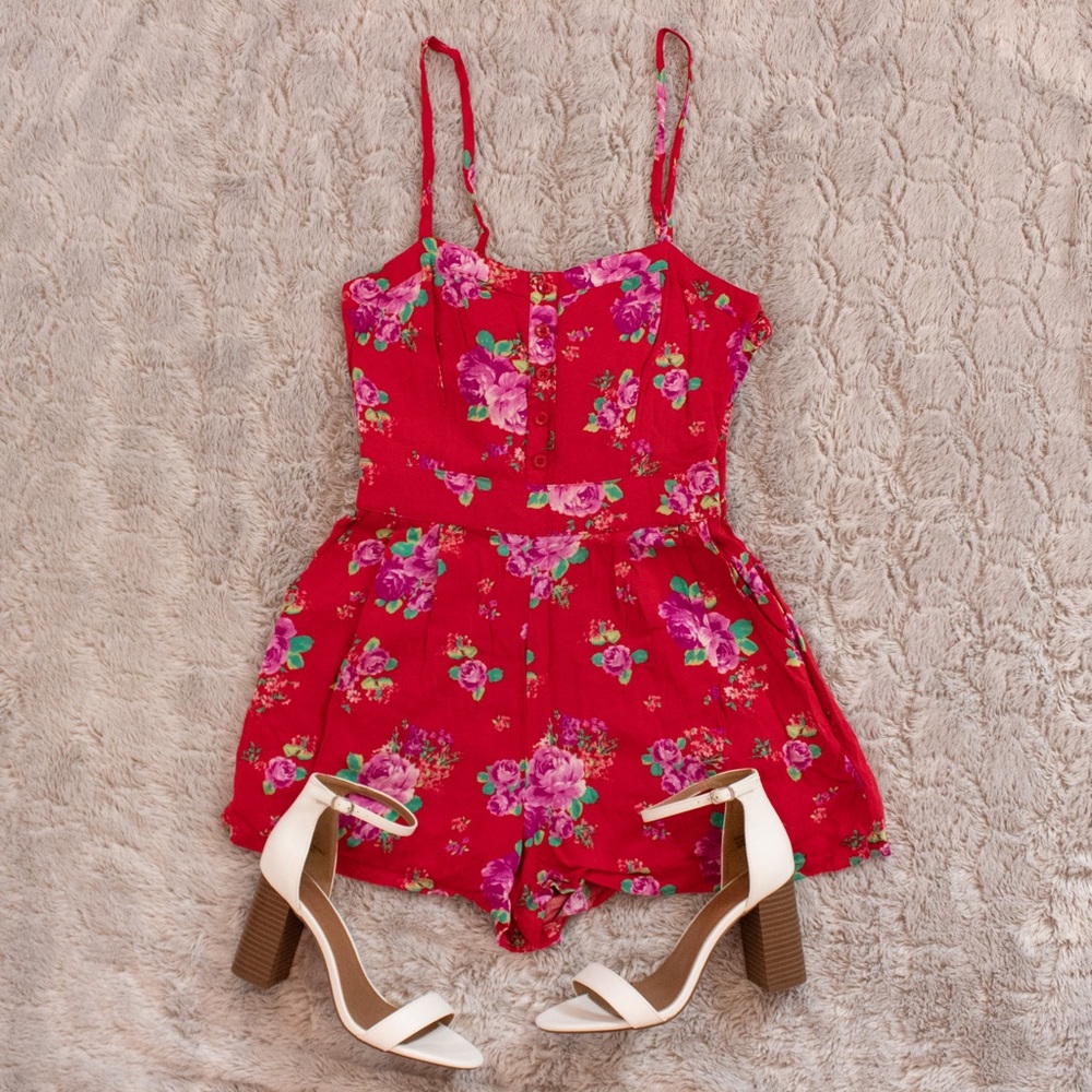 Forever 21 red floral romper